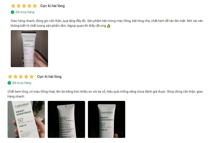 Đánh giá của khách hàng về kem chống nắng Caryophy Smart Sunscreen Tone Up
